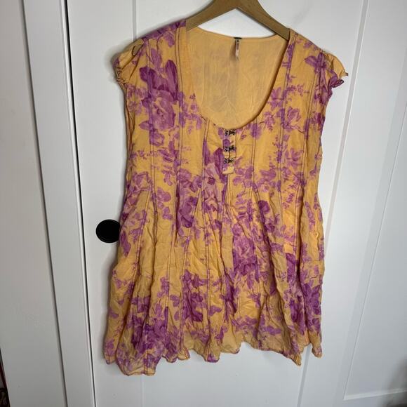 Free People Sully Babydoll Sunshine Floral Print Mini Swing Dress Size Medium - Picture 3 of 9